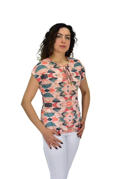Kadın Kısa Kol Baskılı Bluz BGL-ST04693 - Resim 4