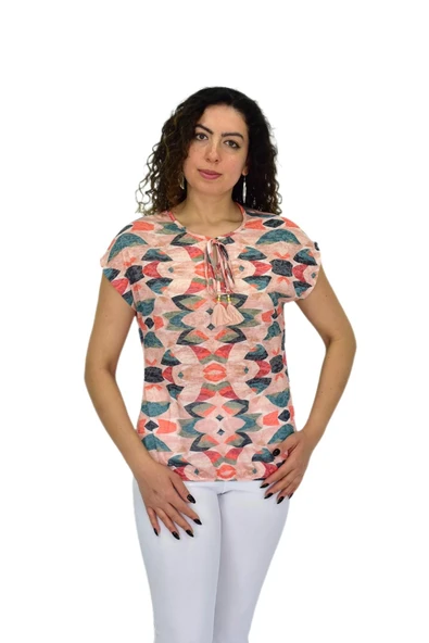 Kadın Kısa Kol Baskılı Bluz BGL-ST04693 - Resim 2