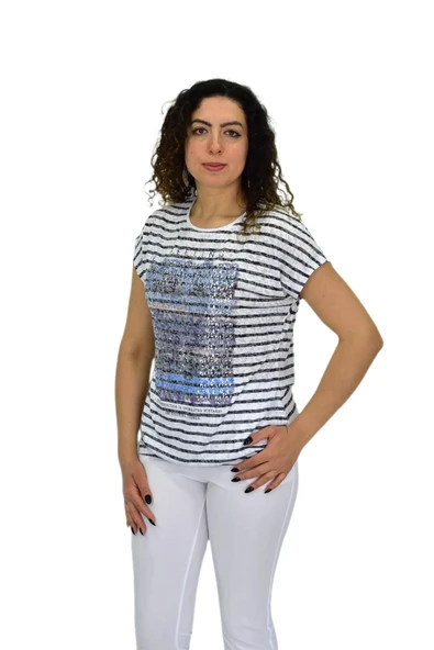 Kadın Kısa Kol Baskılı Bluz BGL-ST04696 - Resim 3
