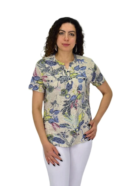 Kadın Kısa Kol Baskılı Cepli Bluz BGL-ST04699 ürün görseli 1