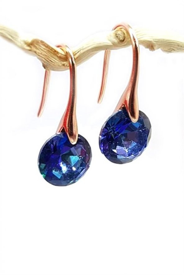 Blue  Mistik Topaz Tasli Gumus Kalp Figürlü  Kupe ürün görseli 1