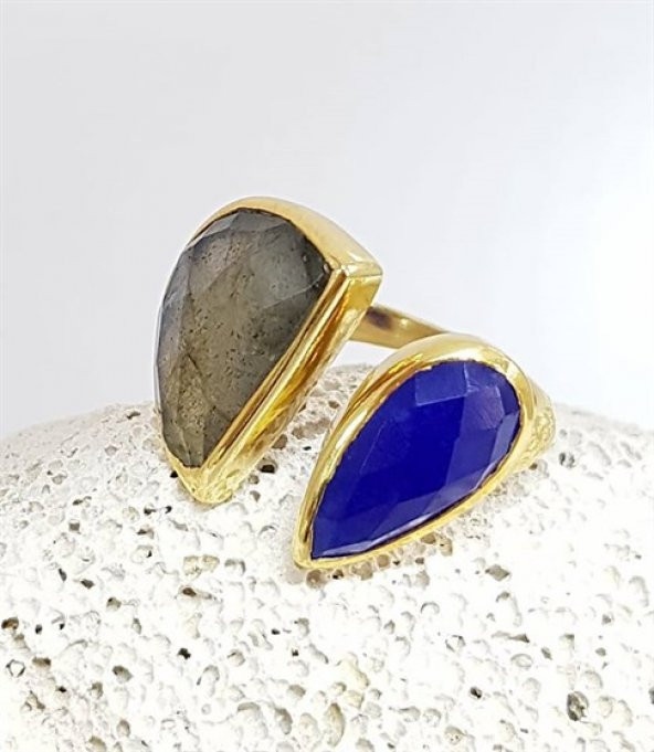 Lapis Ve Labrodorite Taşlı Tasarım Gümüş Yüzük ürün görseli 1