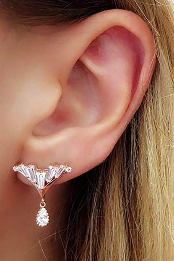 Baget Swarovski Taşlı 925 Ayar Gümüş Rose Küpe ürün görseli 1