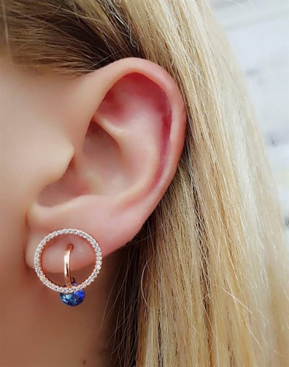 Blue Topaz Taşlı Gümüş Rose Tasarım Küpe ürün görseli 1