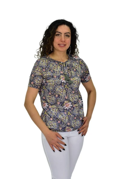 Kadın Kısa Kol Baskılı Bluz BGL-ST04689 - Resim 4