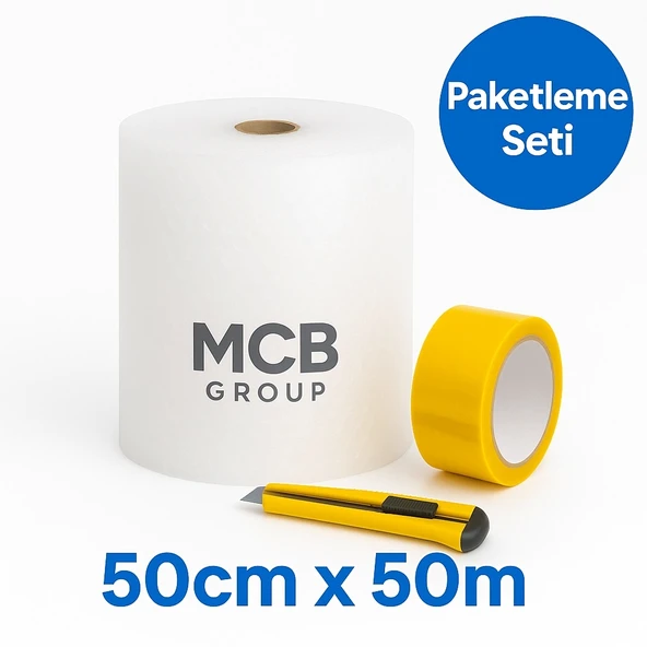 50 cm x 50m Balonlu Naylon + Vege Koli Bandı + Maket Bıçağı Paketleme Seti ürün görseli 1