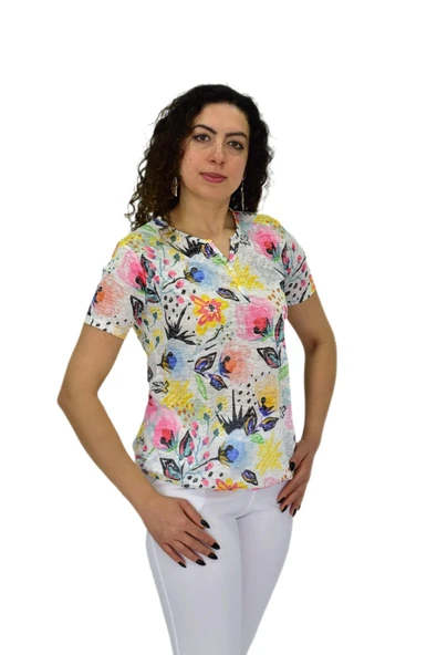 Kadın Kısa Kol Baskılı Bluz BGL-ST04687 - Resim 4