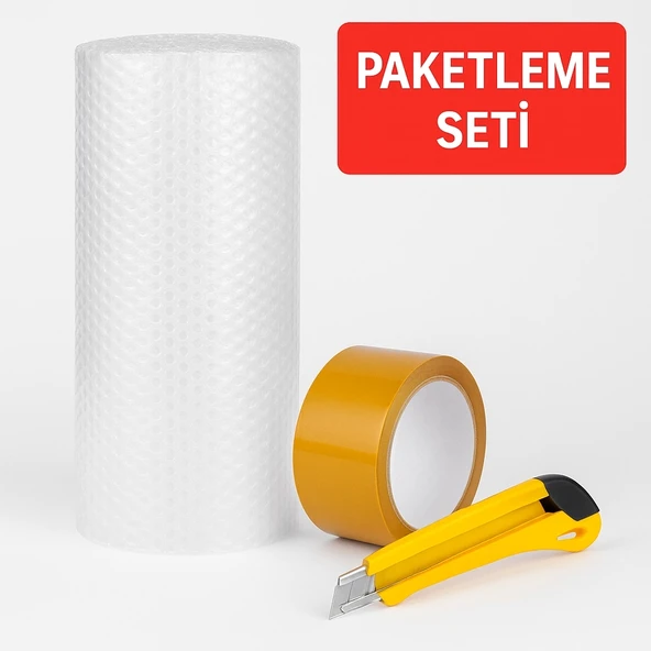 100 cm x 25m Balonlu Naylon + Vege Koli Bandı + Maket Bıçağı Paketleme Seti ürün görseli 1