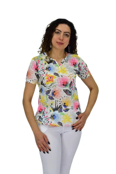 Kadın Kısa Kol Baskılı Bluz BGL-ST04687 ürün görseli 1