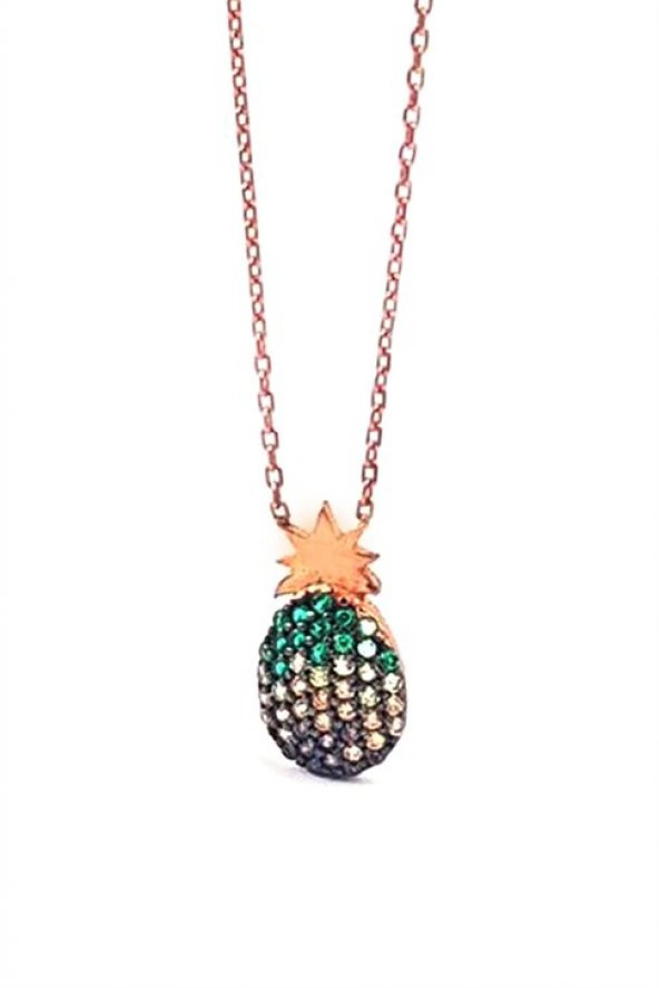 Ananas Figürlü Zirkon Taşlı Gümüş Üzerine Rose Altın Kaplama Kolye ürün görseli 1