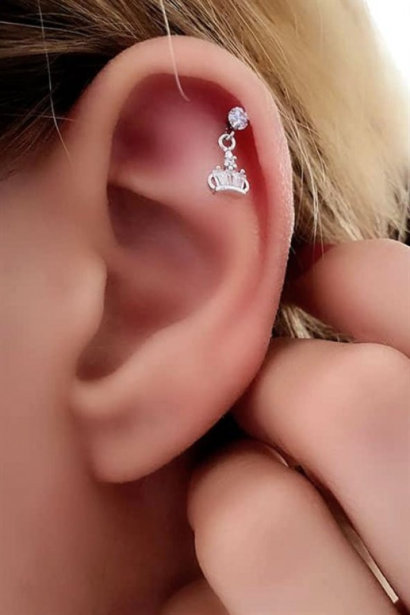 Taç Figürlü Sallantılı 316L Anti Alerjik Cerrahi Çelık Helix Kikirdak Piercing ürün görseli 1