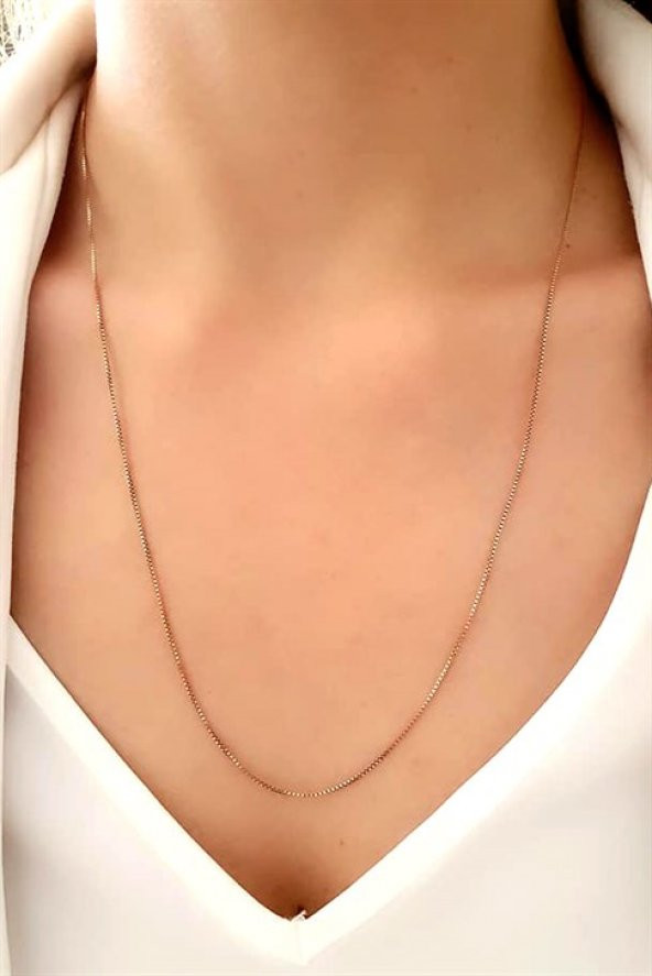 İtalyan Tasarimi Gümüş Rose Asansörlü Ayarlanabilir Zincir Kolye Max Boy 60 Cm ürün görseli 1