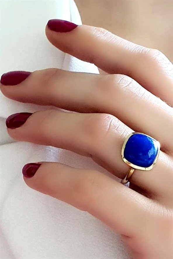 Lapis Taşlı Gümüş Tasarım Altın Kaplama Yüzük ürün görseli 1