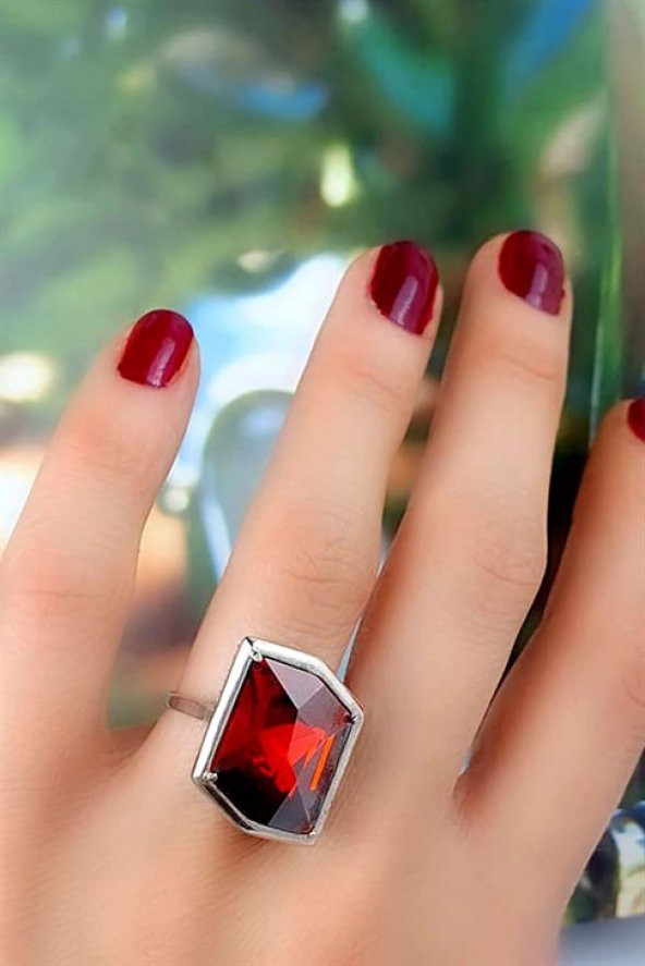 Kırmızı Swarovski Taşlı Gümüş Modern Yüzük ürün görseli 1