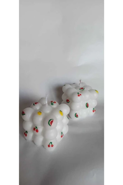 Kokulu Dekoratif Meyve Desenli 2li Beyaz Bubble Mum - ürün görseli 1