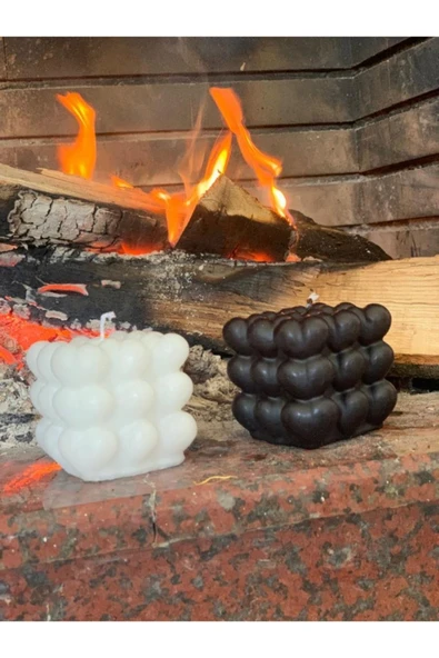 2'li Siyah Beyaz Kalpli Bubble Mum Takımı ürün görseli 1