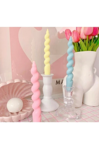 3’lü Sarı Pembe Mavi Şamdan Burgu Kokulu Mum Spiral ürün görseli 1