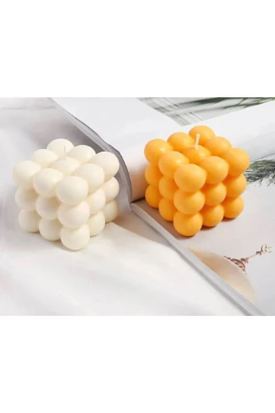 2'li Sarı Beyaz Kokulu Dekoratif Bubble Mum ürün görseli 1