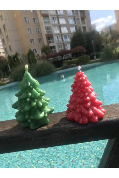 Hediyelik Kırmızı Yeşil Çamağacı Dekoratif Mum ürün görseli 1