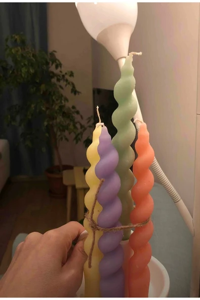 4’lü Spiral Burgu Şamdan Dekoratif Mum ürün görseli 1