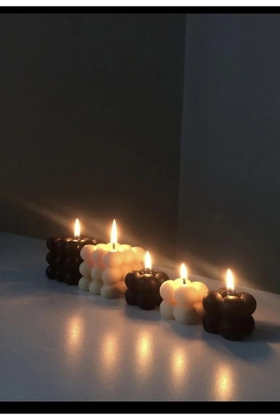 5li Siyah Beyaz Bubble Mum Seti ürün görseli 1
