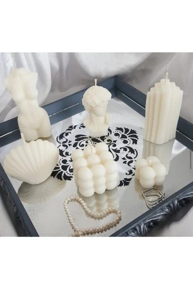 6lı Kokulu Beyaz Dekoratif Mum Set ürün görseli 1