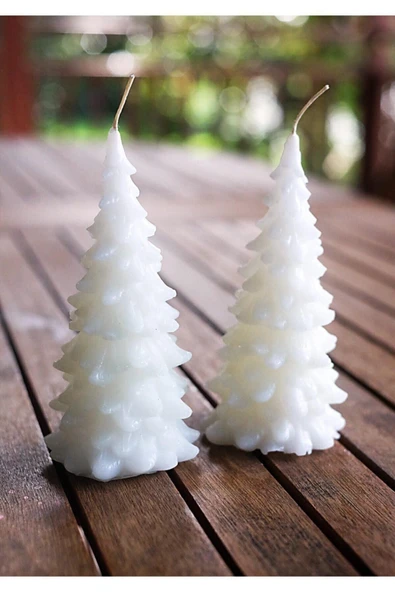 2'li Çam Ağacı Mum Seti, Dekoratif Mum, Yeniyıl Konsept, Yılbaşı Hediye, Kokulu Beyaz Mum, 12cm ürün görseli 1
