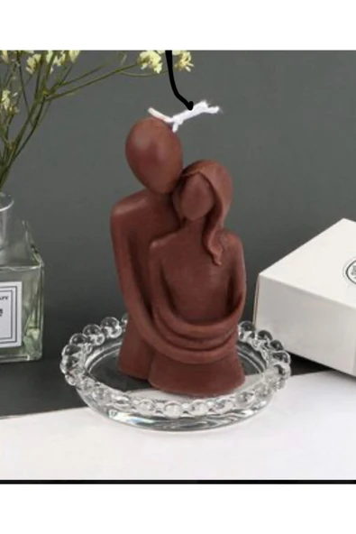 Tekli Sevgili Sıcak Kucaklama Kahverengi Mum ürün görseli 1