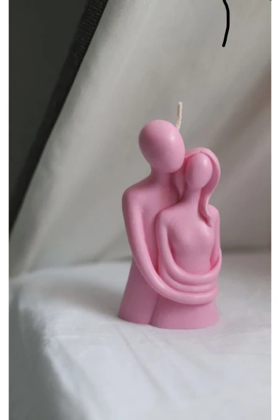 Tekli Sevgili Sıcak Kucaklama Pembe Mum ürün görseli 1