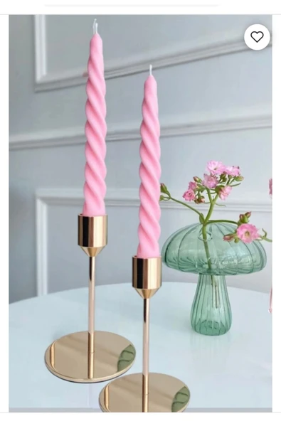 2'li Pembe Burgu Mum, Kıvrımlı Konik Şamdan Mumu,21 Cm ürün görseli 1
