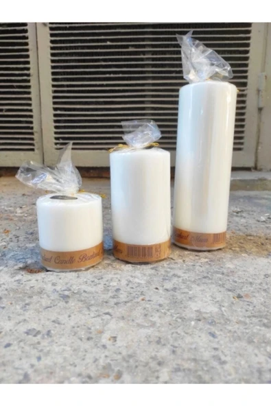 3'lü Set Kütük Silindir Beyaz Mum 20 Cm X 7 Cm, 12 Cm X 7 Cm, 7 Cm X 7 Cm (üçlü Set) ürün görseli 1