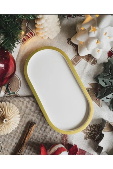 Dekoratif Oval Beton Yılbaşı Tabak Takı Tabağı Mum Tabağı Organizer Yeni Yıl New Year ürün görseli 1
