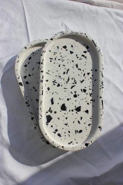 2 Li Dekoratif Oval Beton Biblo Tabak Beton Takı Tabağı Mum Tabağı Organizer Mumluk Tütsülük ürün görseli 1