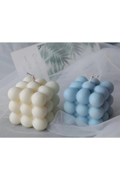 Soya Wax 2'li Dekoratif Mavi Beyaz Bubble Firüglü Kokulu Mum ürün görseli 1