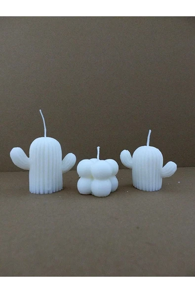 Kaktüs , Mini Bubble Mum 3'lü Set Pudra Kokulu Kaktüs Mum Beyaz Kokulu Kaktüs Mum Üçlü Set ürün görseli 1
