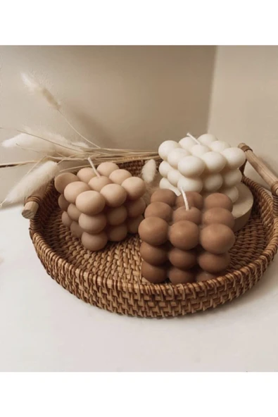 3'lü Kahve Açık Kahve Krem Rengi Kokulu Bubble Mum Seti ürün görseli 1