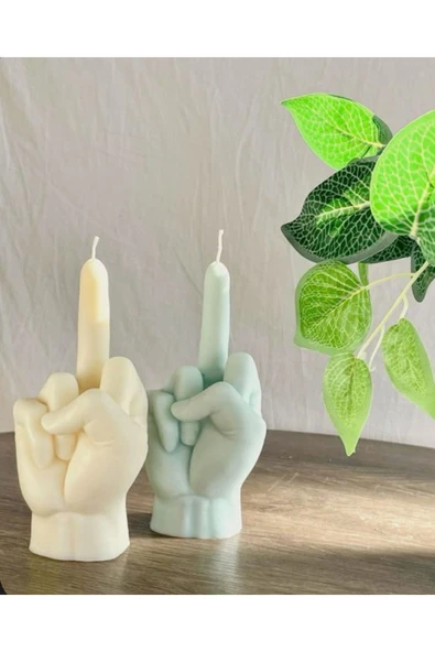 2’li Orta Parmak Beyaz Yeşil Dekoratif Mum ürün görseli 1