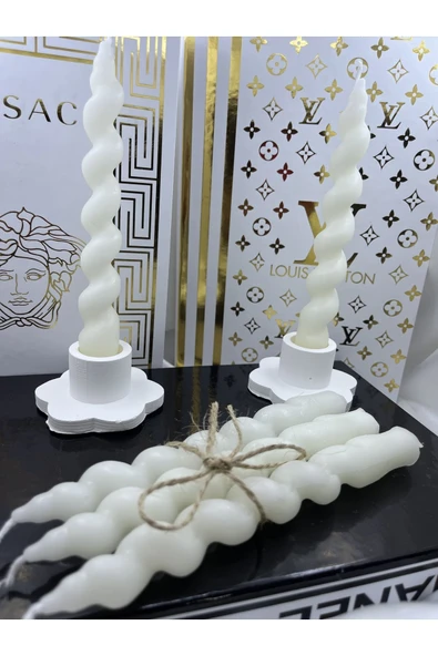 5 Adet Şamdan Burgu Mum 2 Adet Beyaz Beton Şamdanlık ürün görseli 1