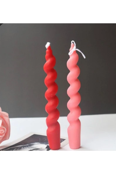 2’li Pembe Ve Kırmızı Şamdan Sprial Kokulu Mum ürün görseli 1