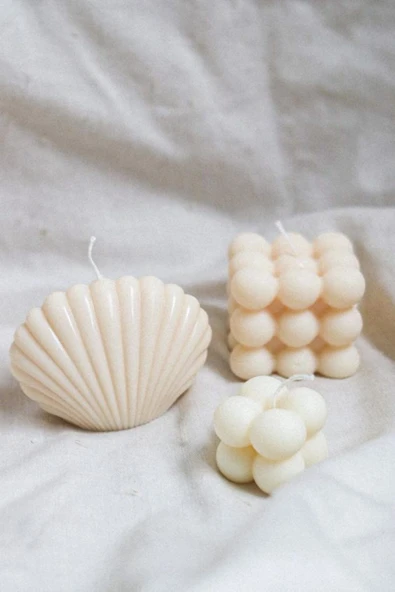 Bubble, Istiridye Ve Küçük Bubble Dekoratif 3'lü Mum ürün görseli 1
