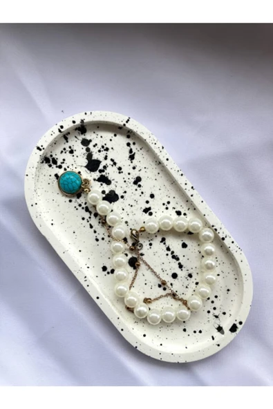 Dekoratif Oval Beton Biblo Tabak Beton Takı Tabağı Mum Tabağı Organizer Mumluk Tütsülük ürün görseli 1
