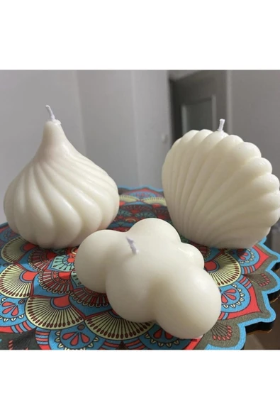 3lü Dekoratif Beyaz Kokulu Mum Seti ürün görseli 1