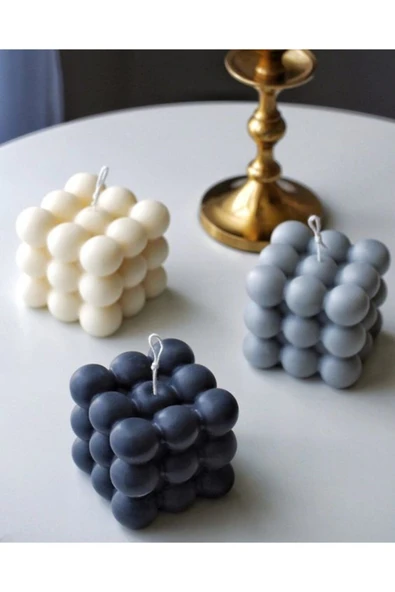 Otantik Bubble Candle Mum, Kokulu Dekoratif Mum El Yapımı %100 Doğal Mum 27bubble-3lu-grı-mb29028 ürün görseli 1