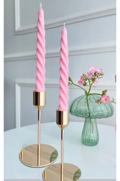 2'li Pembe Burgu Mum, Şamdan Mumu, 19 Cm ürün görseli 1