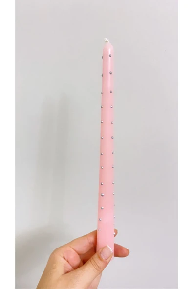 Pembe Kokulu Şamdan Mum Gümüş Detaylı ürün görseli 1