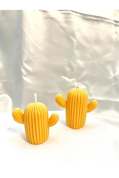 Kaktüs Mum 2'li Set Pudra Kokulu Kaktüs Mum Sarı Kokulu Kaktüs Mum Ikili Set ürün görseli 1