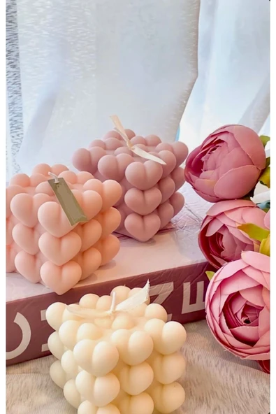 3’lü Kalpli Bubble Kokulu Mum Krem Lila Pembe ürün görseli 1