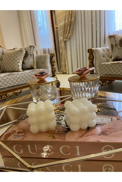 2li Beyaz Kokulu Dekoratif Bubble Mum ürün görseli 1