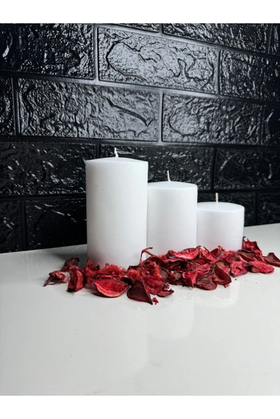 Beyaz Renk Silindir Mum 3’lü Set Boylar 5-6-7 Cm , Çap 6cm Küçük Boy Seridir ürün görseli 1
