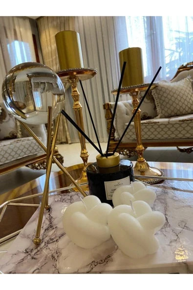 3lü Beyaz Kokulu Dekoratif Düğüm Mum ürün görseli 1